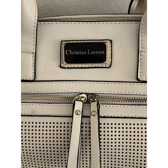 PURSE-CHRISTIAN LACROIX-Cream/Beige-Handles-Large-Faux Leather-Tote-Zippers - Picture 4 of 16